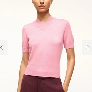NWT Staud Sullivan Top Pink V Neck Sweater Short Sleeve Never Worn Size Small